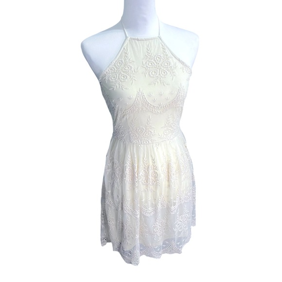Ivory Embroidered Halter Lace Dress | Boho Summer Party | Size S - Picture 4 of 10